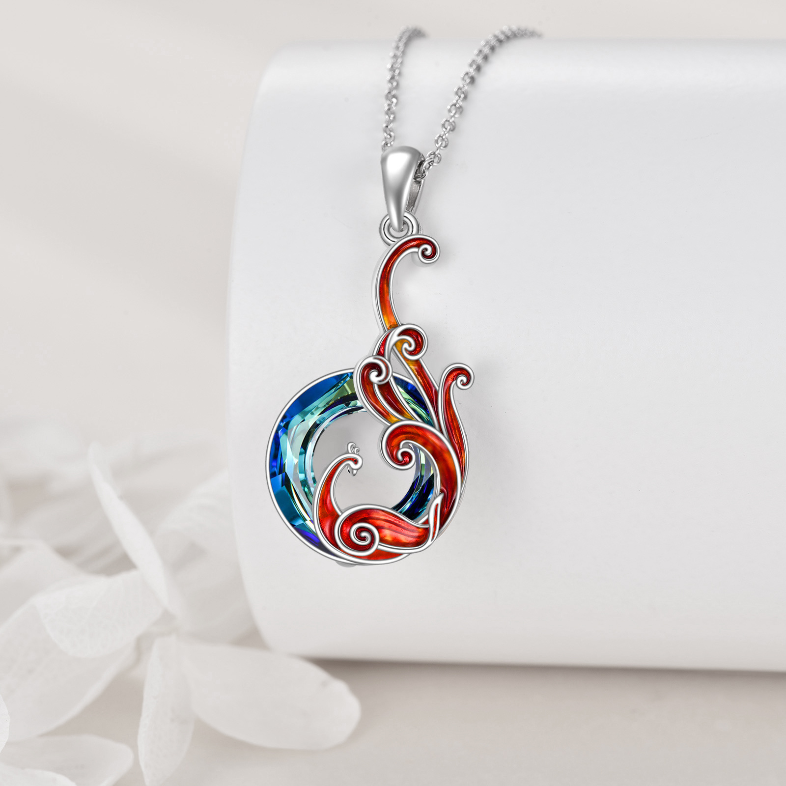 Women's 925 Sterling Silver Gradient Oil Drip Phoenix Pendant Necklace